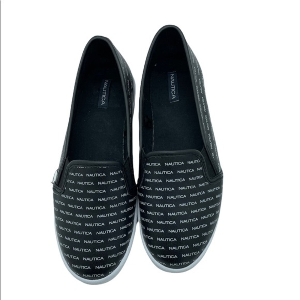 Nautica Womens Black Logo Print Slip On Sneakers Casual Loafers Shoes‎